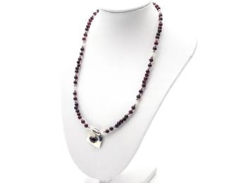 Sterling Silver Garnet Beaded Pendant necklace
