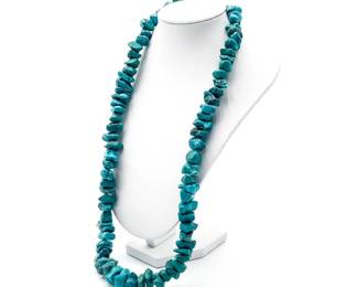 Vintage Southwest Turquoise Nugget Beaded Necklace With Sterling Silver Clasp