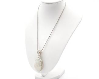 Sterling Silver Pendant Necklace With Large Oval Moonstone