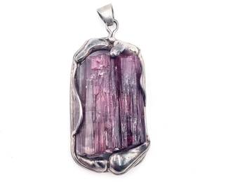 Sterling Silver Artisanal Pendant With Raw Tourmaline Stone
