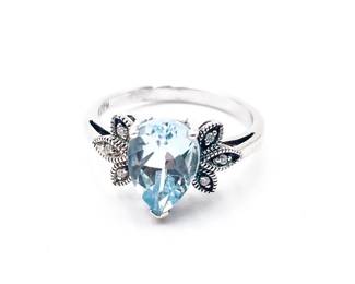 Vintage Style Sterling Silver Ring With Blue Topaz