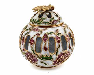 Japanese Cloisonné Style Porcelain Censer / Trinket Holder