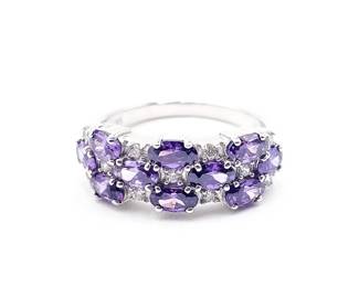 Sterling Silver Cluster Ring With Amethyst And White Topaz Stones