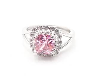 Sterling Silver Cocktail Ring With Pink Topaz And Cubic Zirconia