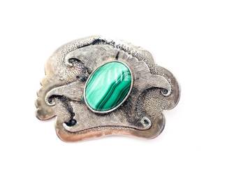 Artisanal Sterling Silver And Malachite Pin