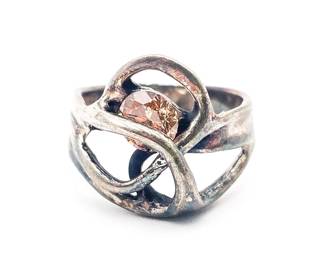 Sterling Silver Artisanal Ring With Peach Tourmaline Gemstone