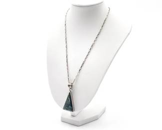 Sterling Silver Necklace With Triangular Seraphinite Stone