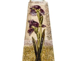 Hand-Painted Iris Ceramic Relief Wall Plaque
