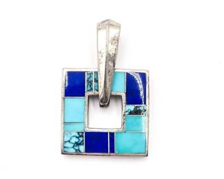 Sterling Silver Geometric Stone Inlay Pendant