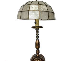 1980s Brass Table Lamp w/ Capiz Shell Shade