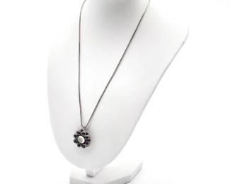 Sterling Silver Pendant Necklace With Garnet Cluster