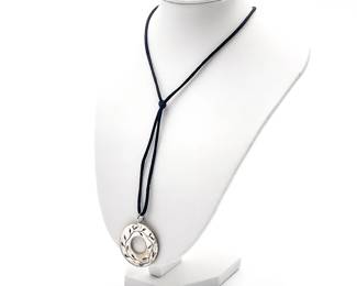 Sterling Silver Donut Pendant Necklace On Black Cord