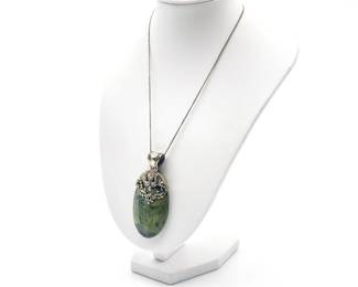 Sterling Silver Pendant Necklace With Prehnite Stone