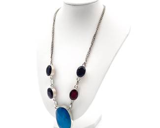 Sterling Silver Statement Necklace With Large Colorful Gemstones