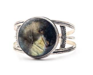 Sterling Silver Cuff Bracelet With Large Labradorite Gemstone