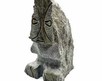 Inuit Carved Stone Figure w/ Mask-Like Face