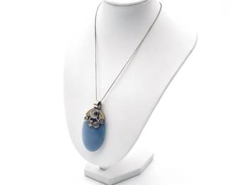 Sterling Silver Pendant Necklace With Large Angelite Gemstone
