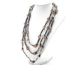 Multi-Strand Sterling Silver Necklace With Glass Beads