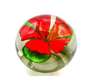 Dynasty Gallery Red Flower Glass Paperweight