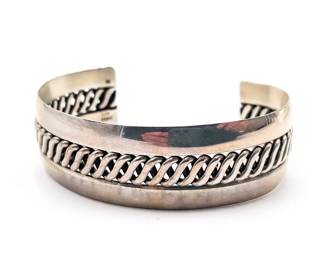 Sterling Silver Cuff Bracelet With Twisted Rope Center Motif