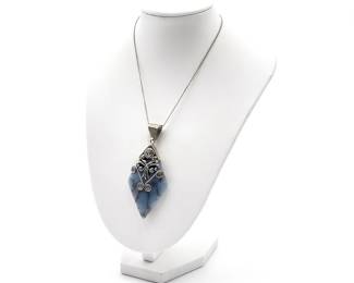Bohemian Style Sterling Silver Pendant Necklace With Blue Lace Agate