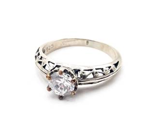 Sterling Silver And Cubic Zirconia Filigree Band Ring