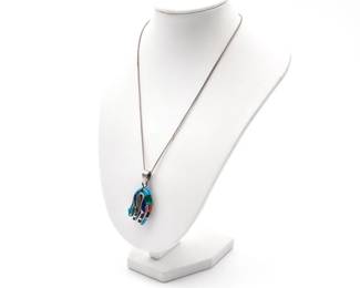 A Southwest- Style Sterling Silver Pendant Necklace With Multi-Stone Figurine