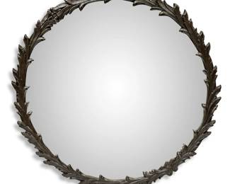Decorative Round Mirror With Ornate Cast Metal Frame