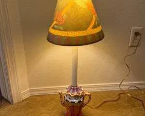 Whimsical Hand Painted Ceramic Teapot Table Lamp with Floral Fabric Shade