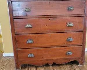Vintage Wooden Chest with Metal Shell Pull Handles