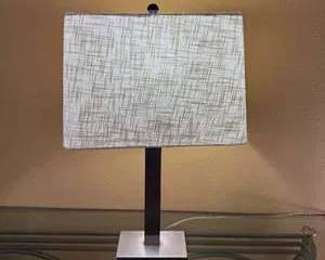 Modern Rectangular Table Lamp with Metal Base and White Textured Fabric Shade