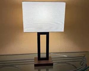 Modern Table Lamp with Wood Base, Black Frame and White Rectangular Shade