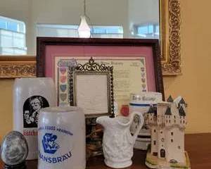 Parian White Porcelain Pitcher Vase Relief Scene Vintage Sculptured Cottages & Gifts Castle Figurine Brass Picture Frame