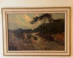 Original Signed Oil Painting Landscape Tree Scene in Wooden Frame