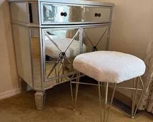 Mirrored Nightstand Dresser Chest Silver Finish Glass Top