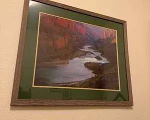 Framed Landscape Wall Art Grand Canyon River Scenic Photograph with Green Matting and Wood Frame