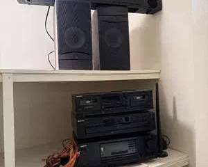 Onkyo & Sony Black Stereo System Receiver Cassette Player CD Player Speakers