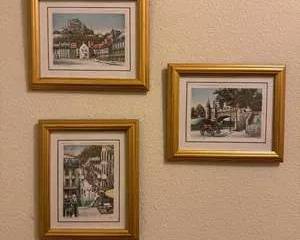 Set of 3 Vintage Vogel Champlain Quebec and Quebec City Scene Prints Gold Wood Frames