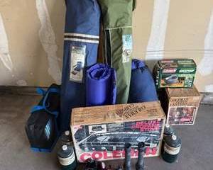 Coleman Deluxe Propane Stove, Lantern, Rechargeable Quickpump, Camping Gear and Accessories