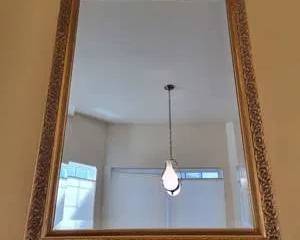 Classic Golden Hanging Wall Mirror with Carved Wooden Frame