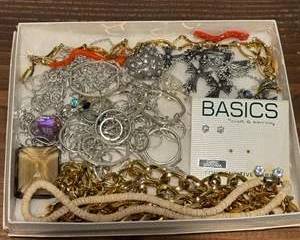 Mixed Metal Multi-Style Jewelry Lot - Cubic Zirconia Earrings, Gold Silver Toned Necklaces, Coral, Pooka Shells