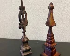 Set of 2 Vintage Indian Wood Decorative Finials Brown Ornate Carved Sculptures