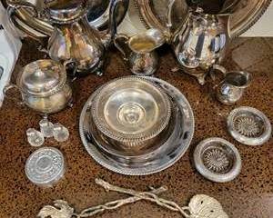 Wilcox International Silver Plate Tea Set, Reed & Barton Decorative Serving Trays