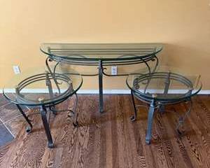 3-Piece Wrought Iron & Glass Top Table Set