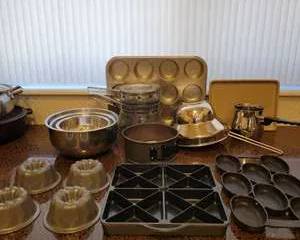 Assorted Vintage Baking Pans Bowls Springform Pan Muffin Tin Bundt Cake Mold