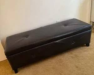 Black Faux Leather Storage Bench with Button Tufted Top