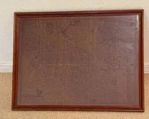 Framed Vintage Map in Brown Wood Frame