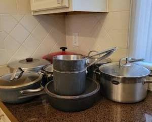 Vintage Lifetime Aluminum & Stainless Steel Cookware Pots Pans Red Dutch Oven Glass Lids