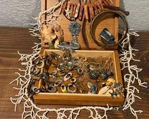 Vintage Mixed Metal and Wood Jewelry Lot - Earrings, Brooches, Necklaces and other Decorative Accent Pieces