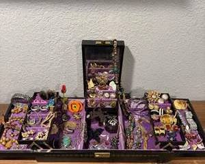Large Jewelry Box of Assorted Brilliant Costume Jewelry